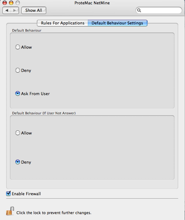 NetMine Default Behaviour Settings